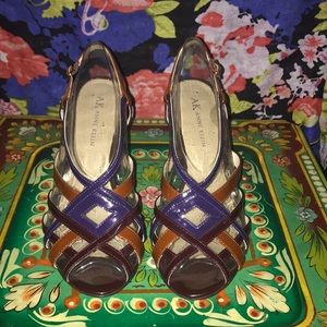 Anne Klein patent leather strappy heels, size: 6.5